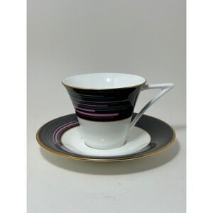 Mikasa Bone China Cadence CR004 Cup and Saucer Set Black Pink Gold Japan